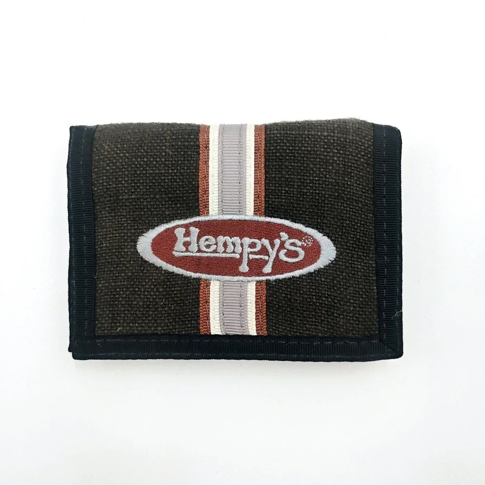 Hempy's Brown Hemp Wallet Stripe Logo Embroidered Trifold Bifold Canvas VTG 90s